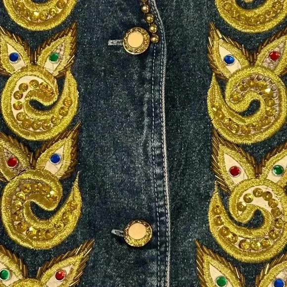 American Classics vintage 80s jean jacket with embellishments size small sequins - Picture 4 of 9